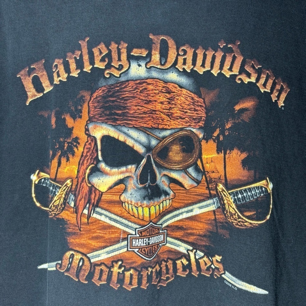 Harley Davidson Shirt Mens Large Crewneck Tee Skull Pirate Beach Motorcycles